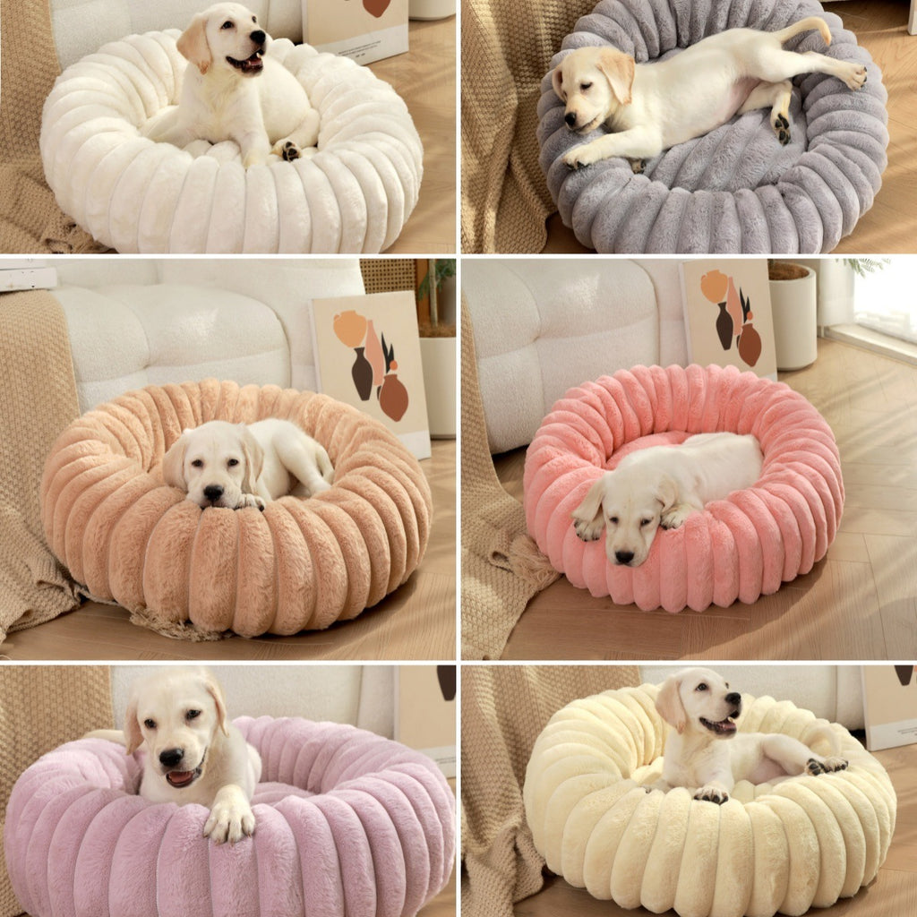 Rundes Hundebett Plüsch – Langhaar & warm | 6 Farben | 40–90 cm