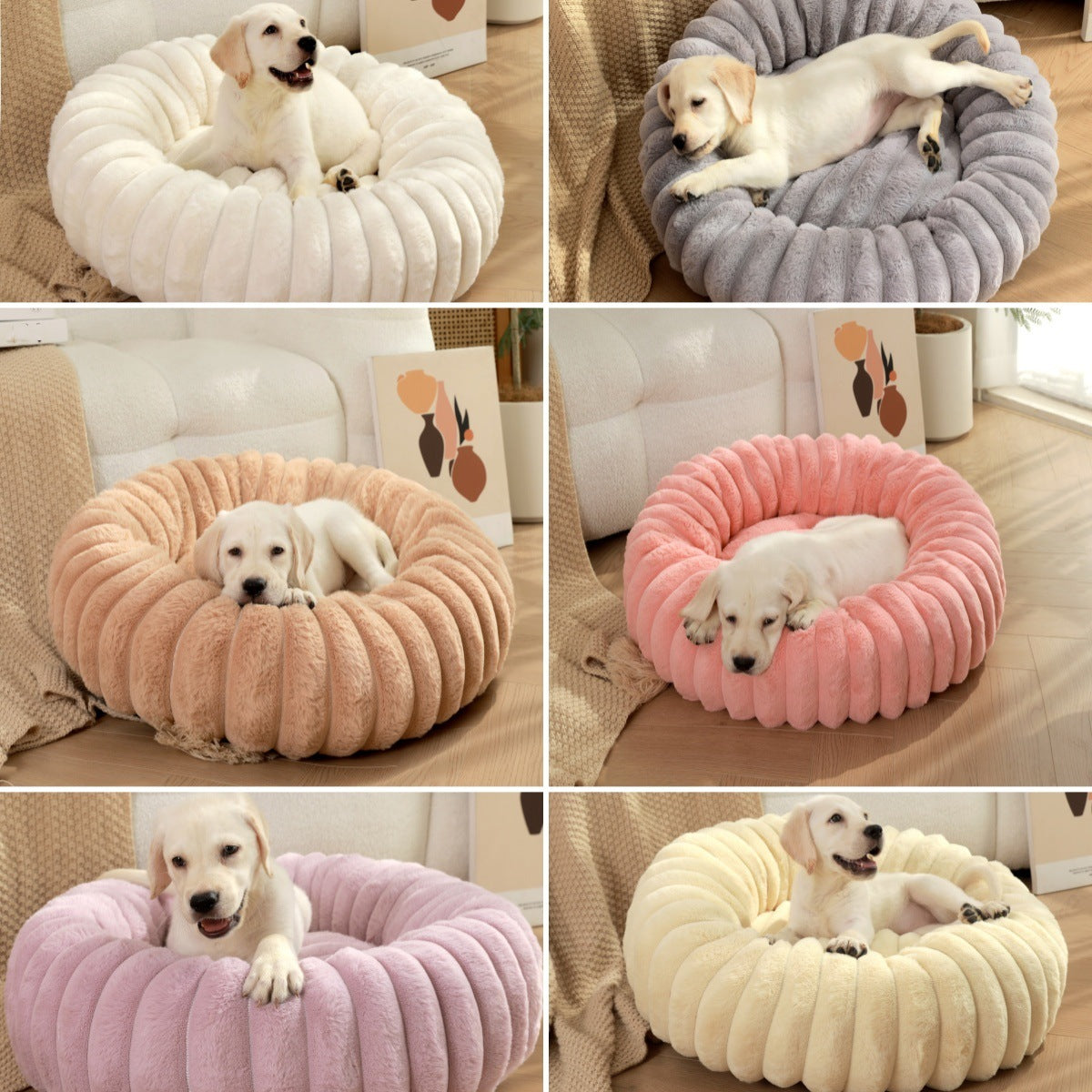 Rundes Hundebett Plüsch – Langhaar & warm | 6 Farben | 40–90 cm