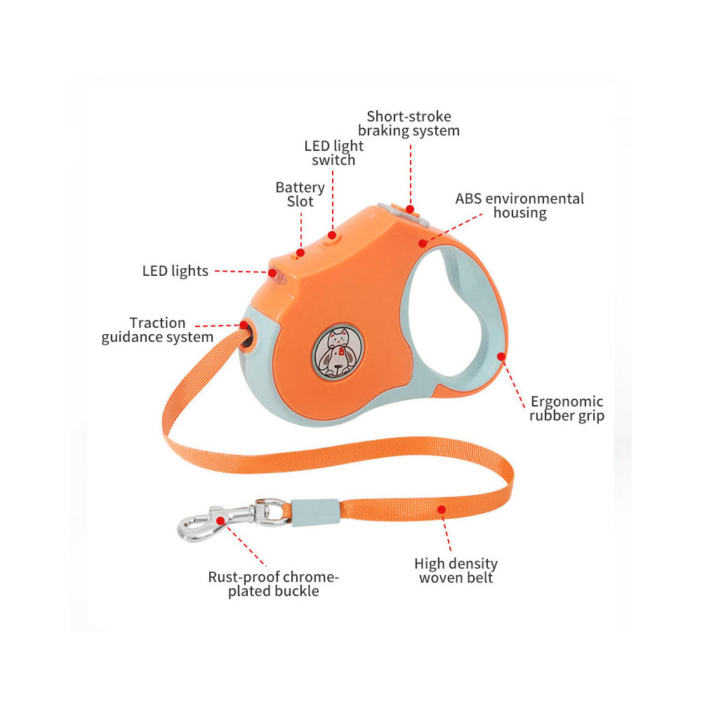 Einzieh-Hundeleine mit LED-Licht | Automatisch | Nylon | 5 Farben