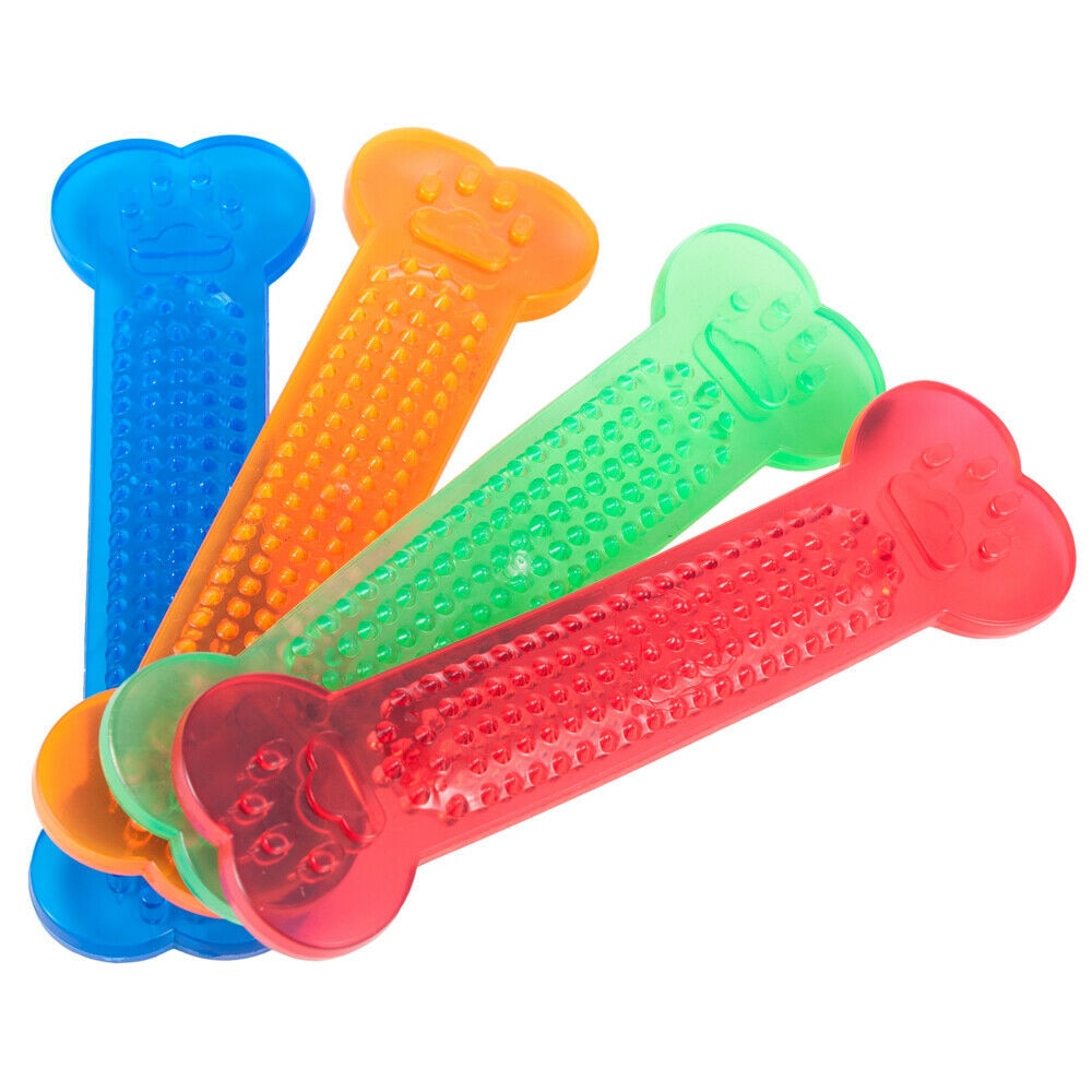 Gummi-Kauknochen für Hunde – Zahnbürsten-Spielzeug bissfest, 15 cm, Farbe zufällig