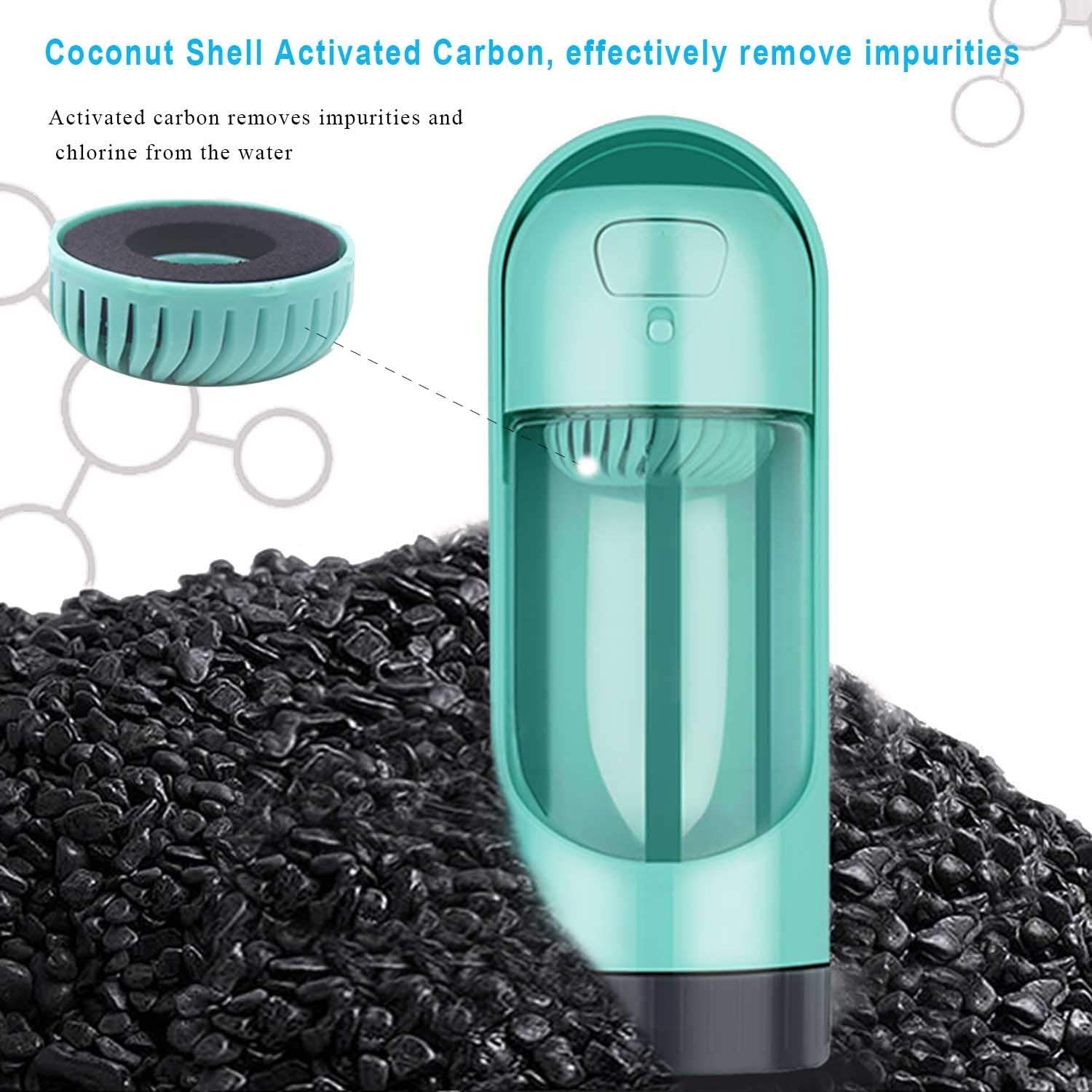 Tragbare Hundetrinkflasche 300ml – BPA-freier Reisenapf mit Aktivkohlefilter für unterwegs