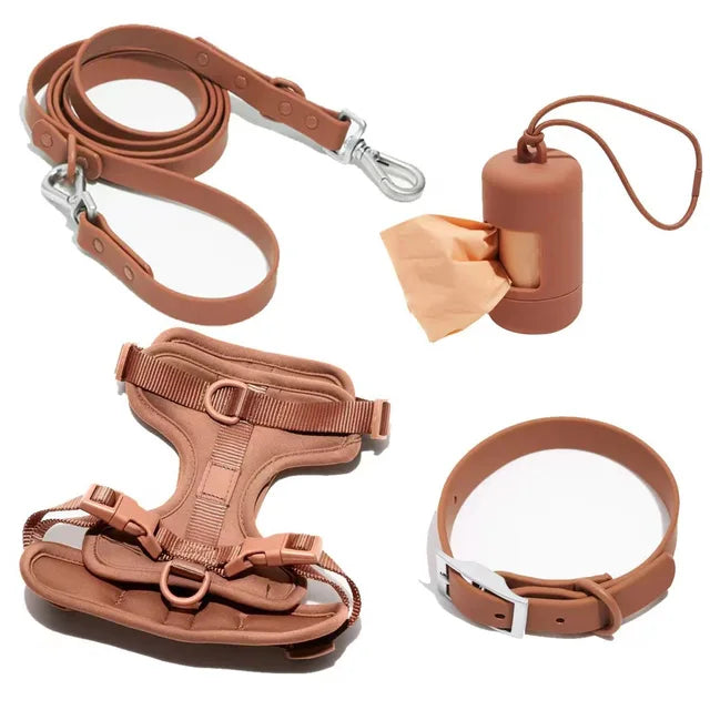 Wasserdichtes Hundegeschirr-Set PVC Neopren – Geschirr + Leine + Halsband + Kotbeutelspender, 10 Farben, XS–L