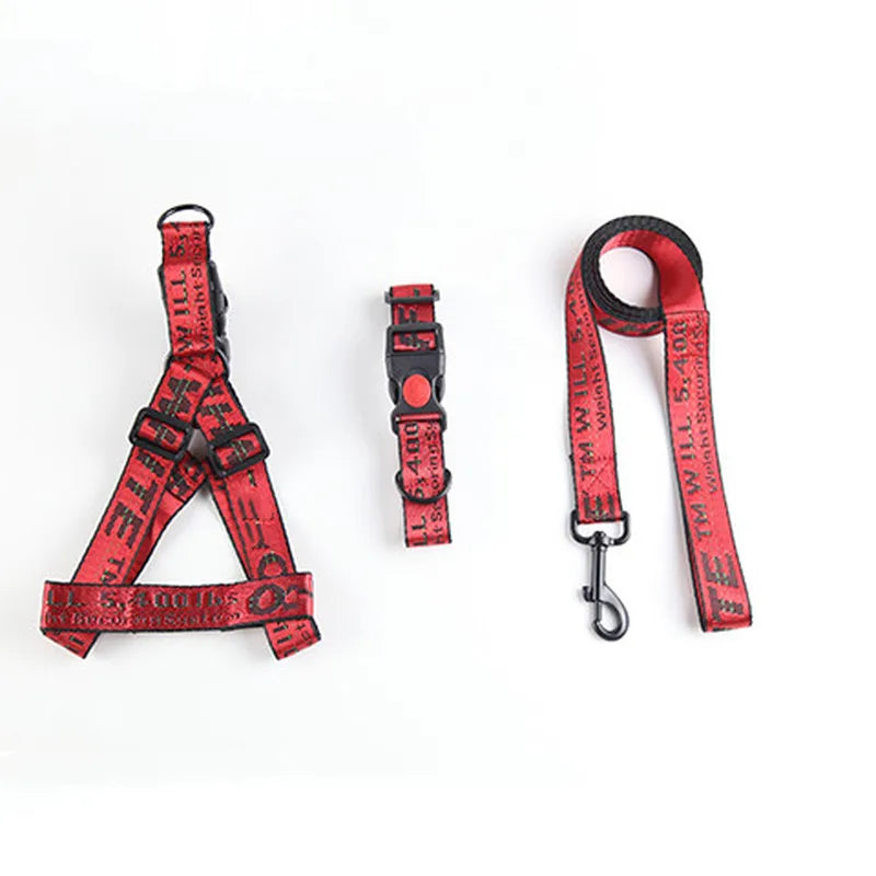 Halsband-Geschirr-Leine-Set mit Buchstaben-Print – Nylon, S–L