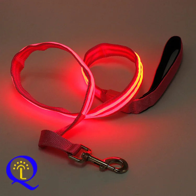 LED-Hundeleine mit Doppelfaser-Licht - Nylon | 6 Farben | 3 Leuchtmodi | Sicher bei Nacht