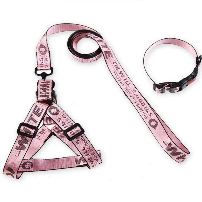 Halsband-Geschirr-Leine-Set mit Buchstaben-Print – Nylon, S–L