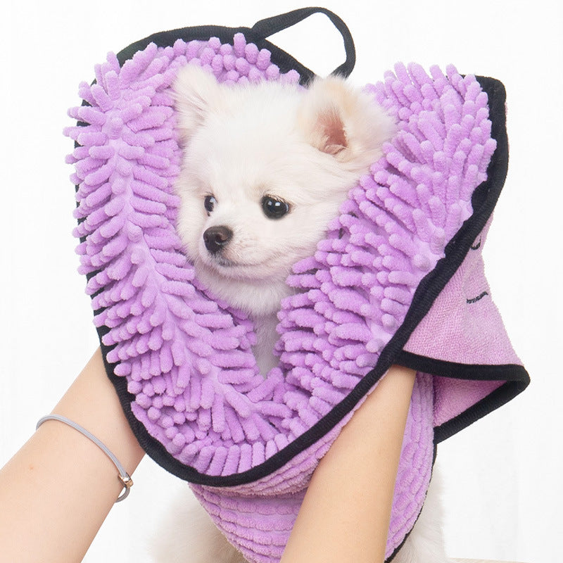 Chenille-Handtuch für Hunde & Katzen – superabsorbierend, Doppeltaschen & schnelltrocknend