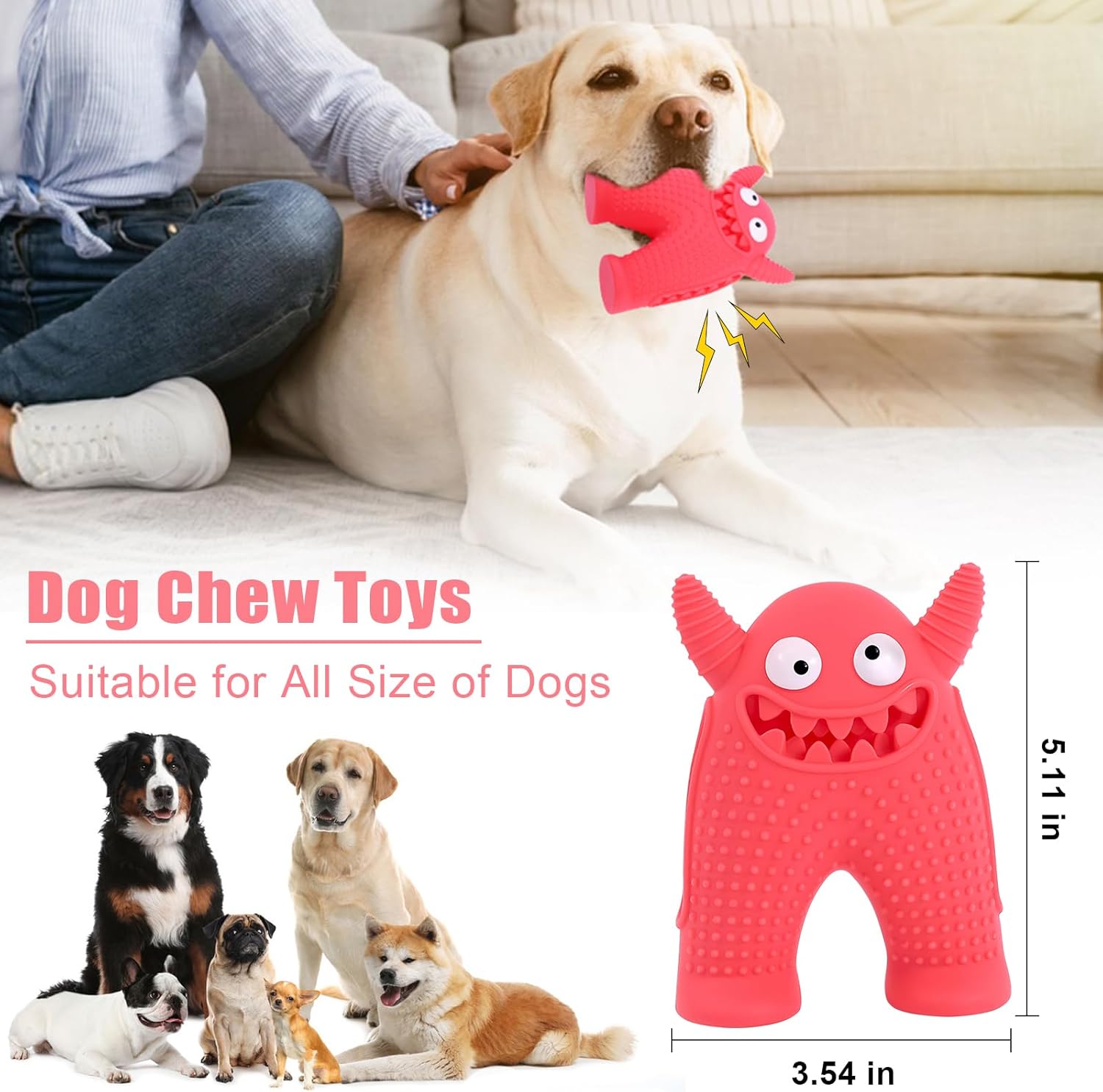 Monster-Kauspielzeug für Hunde – Naturkautschuk, Quietscher & Zahnpflege