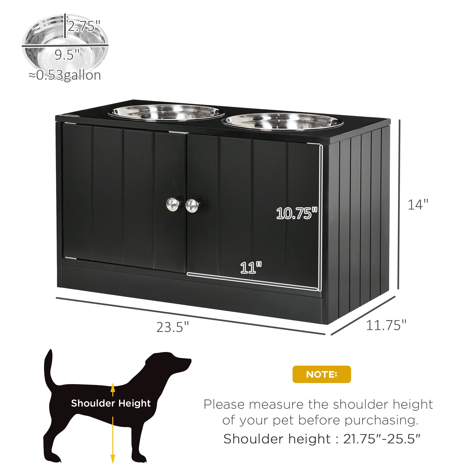 Premium Hundenapf-Station mit Stauraum-Schrank – 44L, Edelstahl, für große Hunde