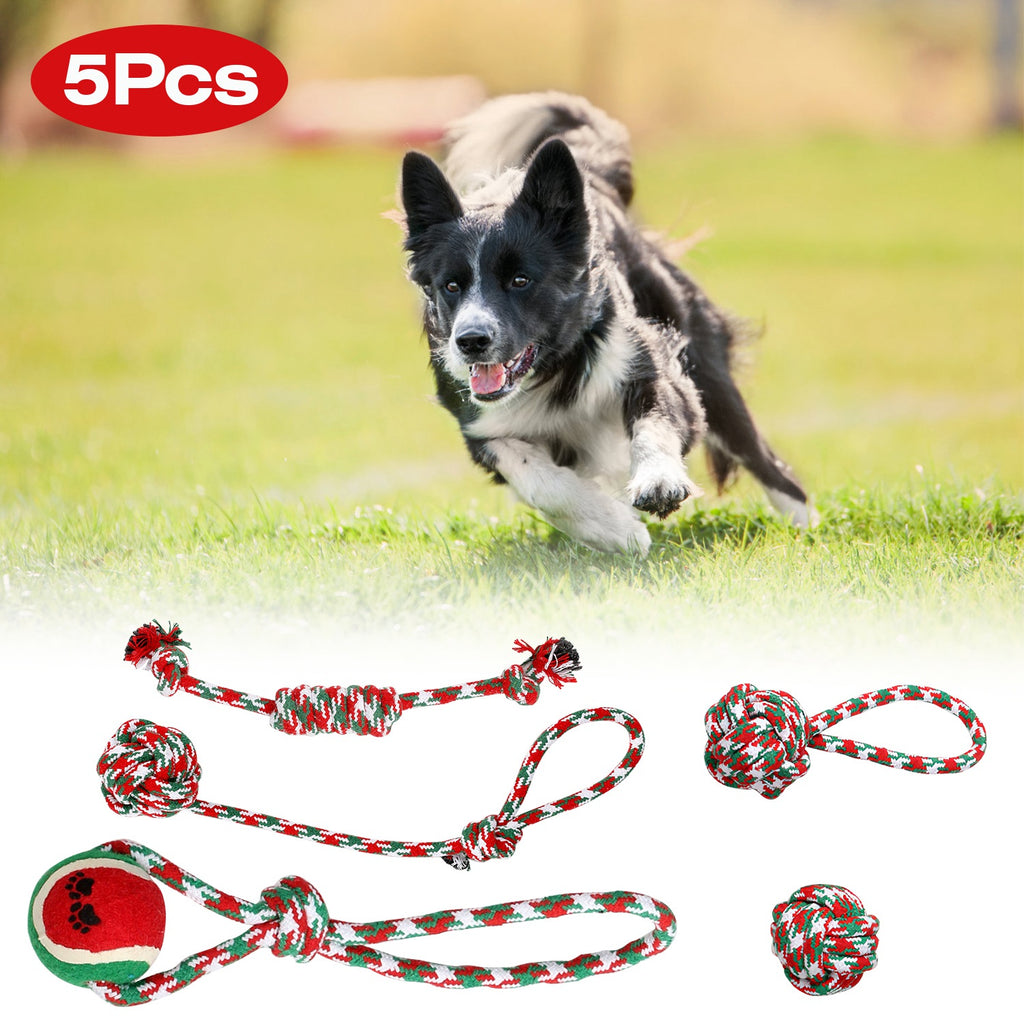 5er-Set Weihnachts-Seilspielzeug für Hunde – Kauen, Tauziehen & Zahnpflege
