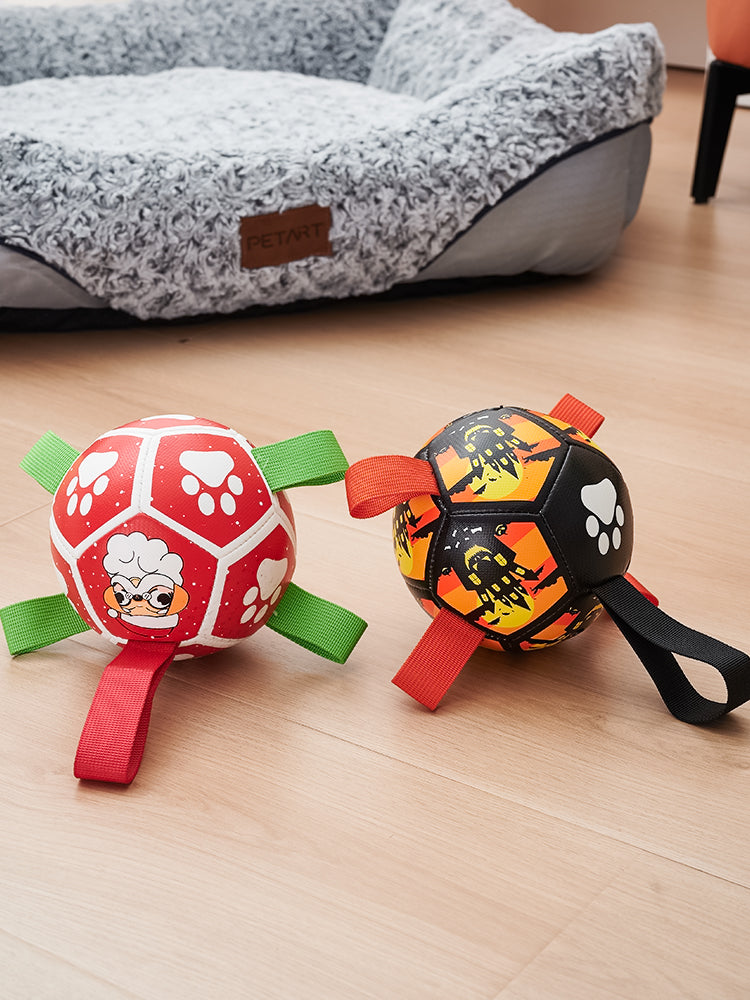 Hundefußball mit Griffen – Interaktives Zerrspielzeug (Weihnachten & Halloween)