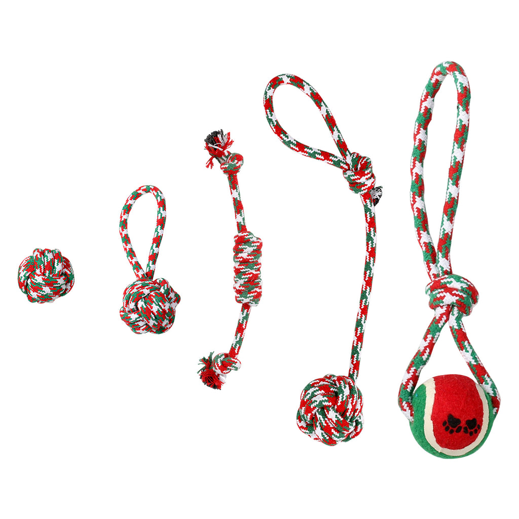 5er-Set Weihnachts-Seilspielzeug für Hunde – Kauen, Tauziehen & Zahnpflege