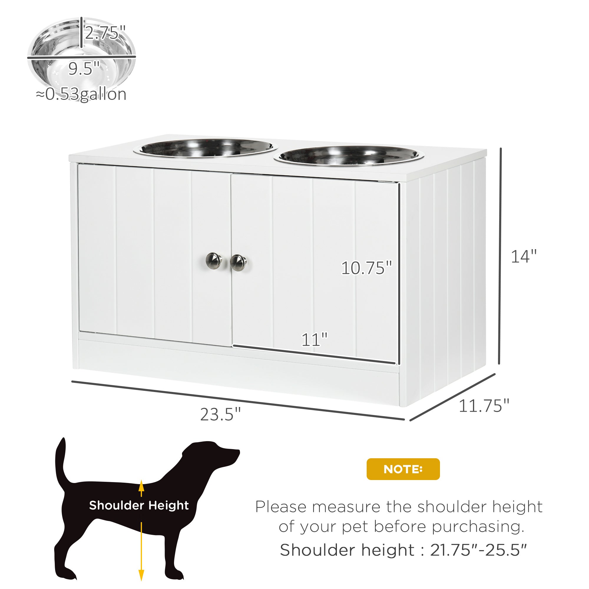 Premium Hundenapf-Station mit Stauraum-Schrank – 44L, Edelstahl, Weiß, für große Hunde