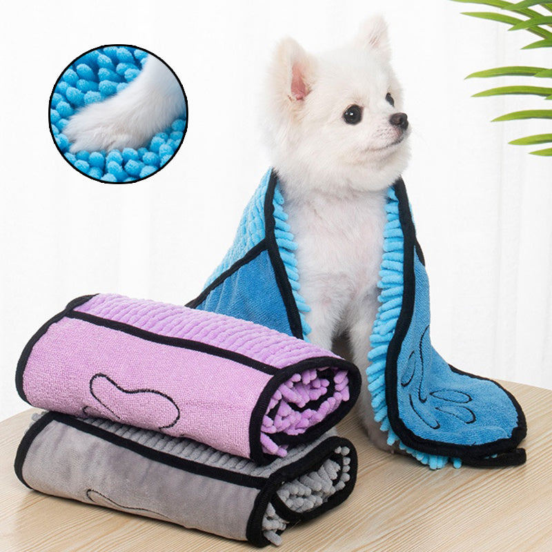 Chenille-Handtuch für Hunde & Katzen – superabsorbierend, Doppeltaschen & schnelltrocknend