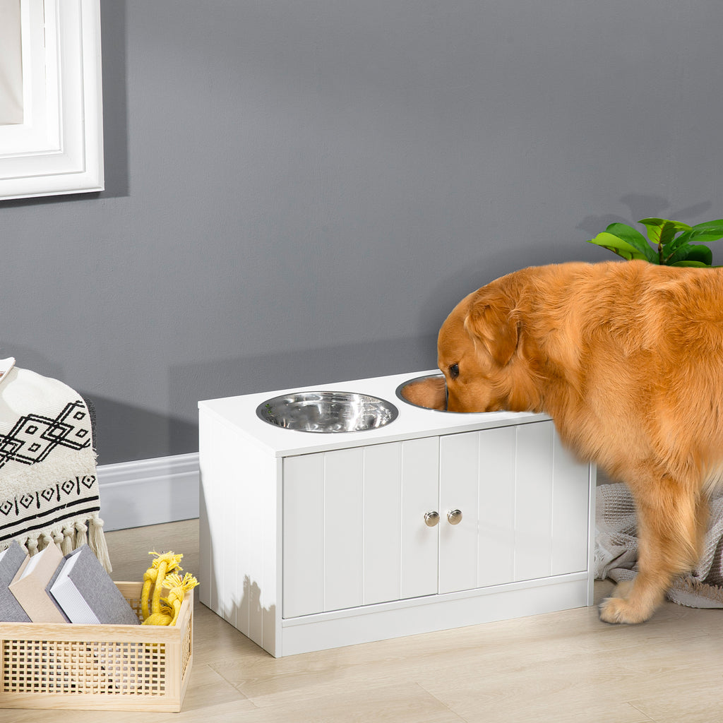 Premium Hundenapf-Station mit Stauraum-Schrank – 44L, Edelstahl, Weiß, für große Hunde