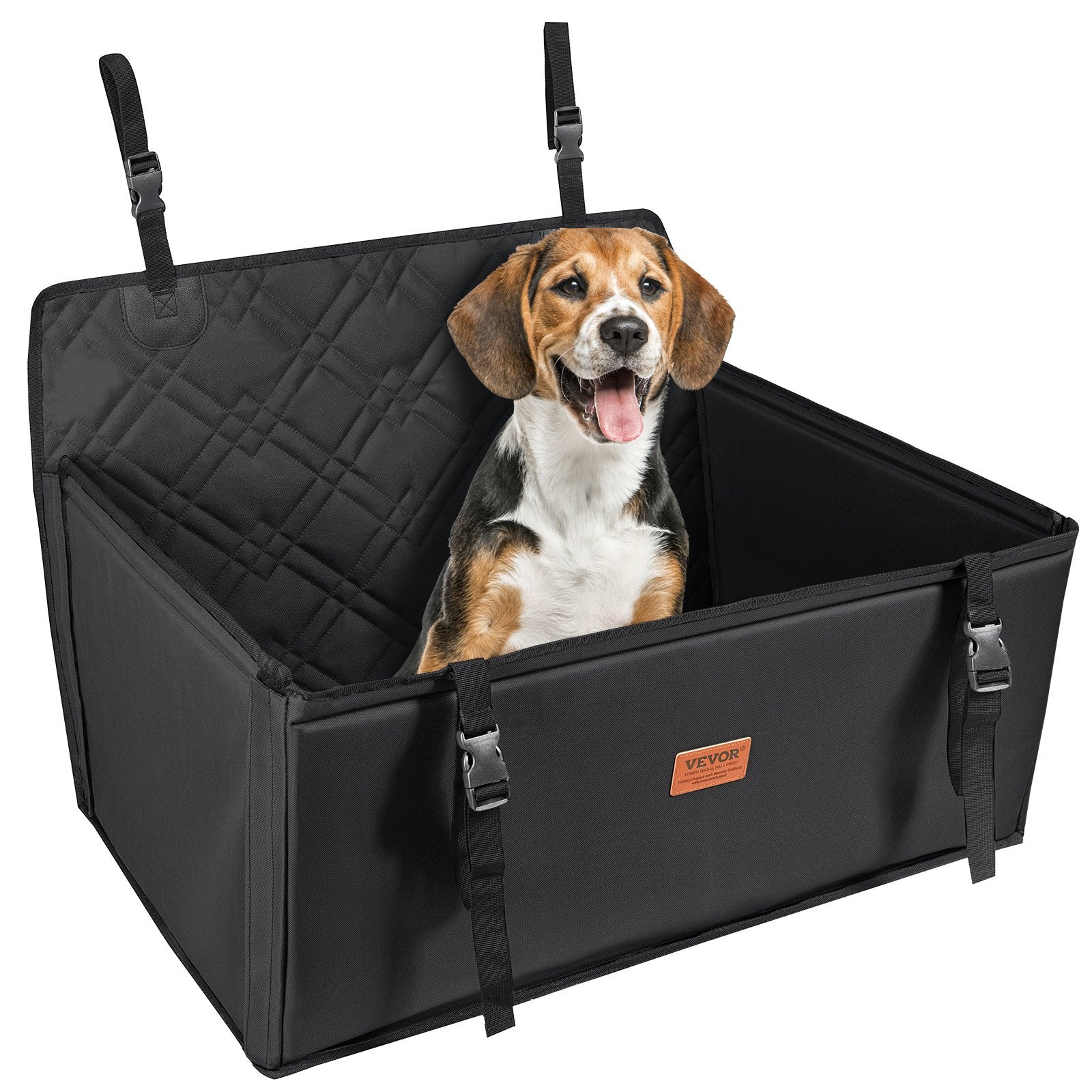 Hundeautositz, Wasserdichter Hundesitzerhöhung Fürs Auto Mit Stützrahmen, Haustierautositz Mit Ansteckbarer Sicherheitsleine, Hundeautobett Für Kleine, Mittelgroße Und Große Hunde Bis 22 Kg, Schwarz