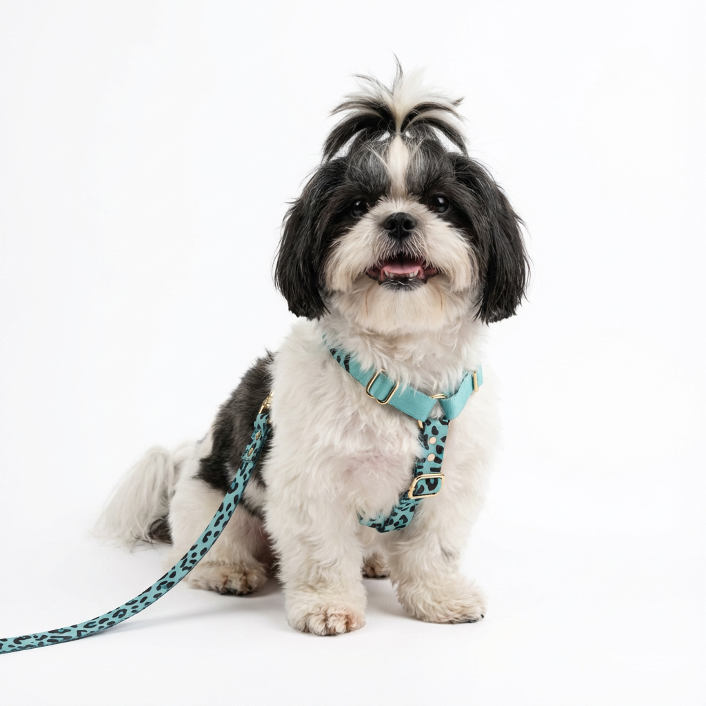 Hundegeschirr "Aqua-Camo" – leicht, schnelltrocknend, goldene Akzente, XS–L