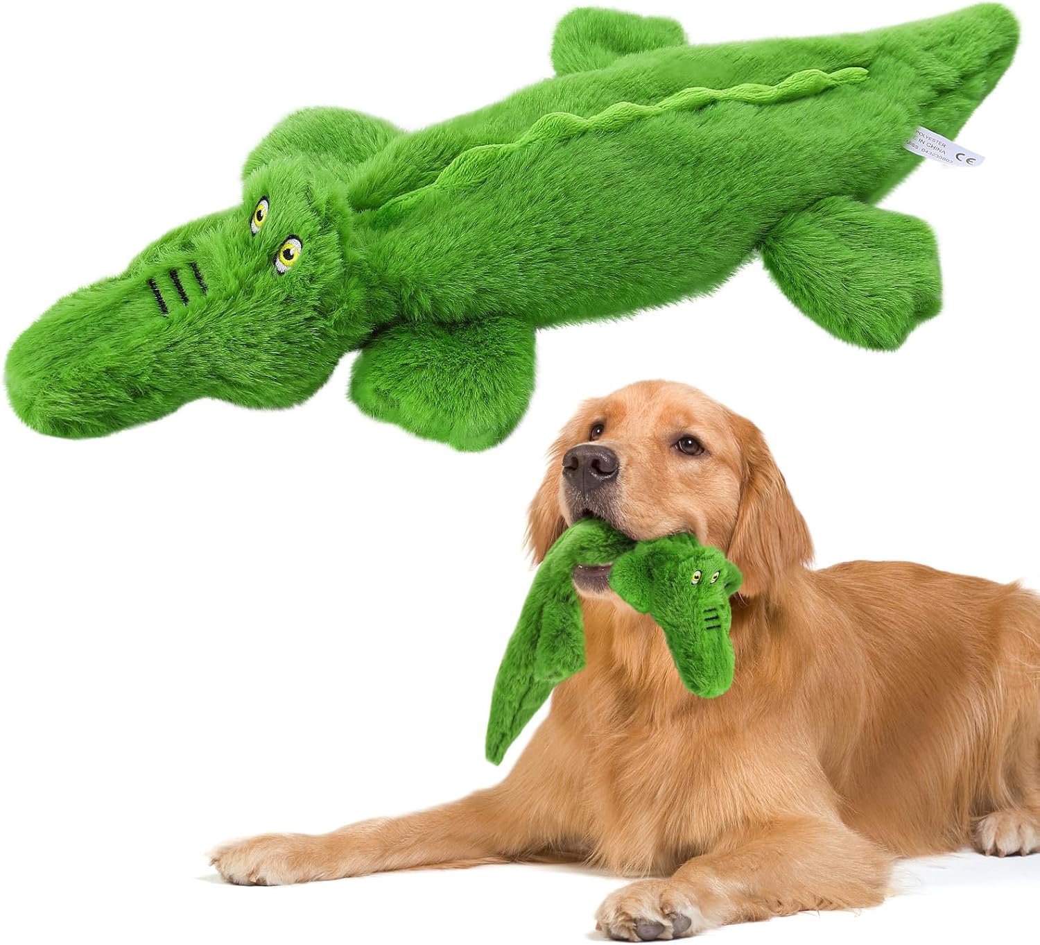 Plüsch Krokodil Quietschspielzeug – Füllungsfrei, Knister & Quietscher für Hunde