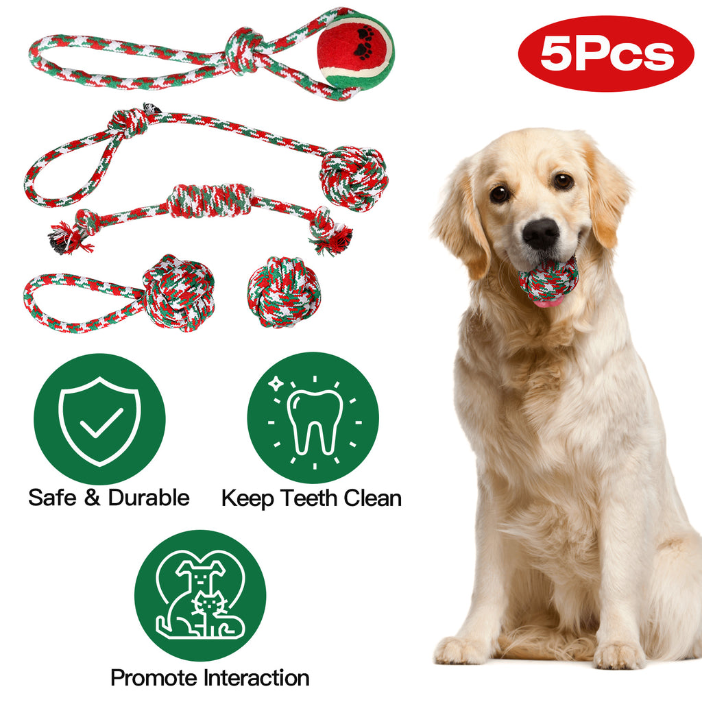 5er-Set Weihnachts-Seilspielzeug für Hunde – Kauen, Tauziehen & Zahnpflege
