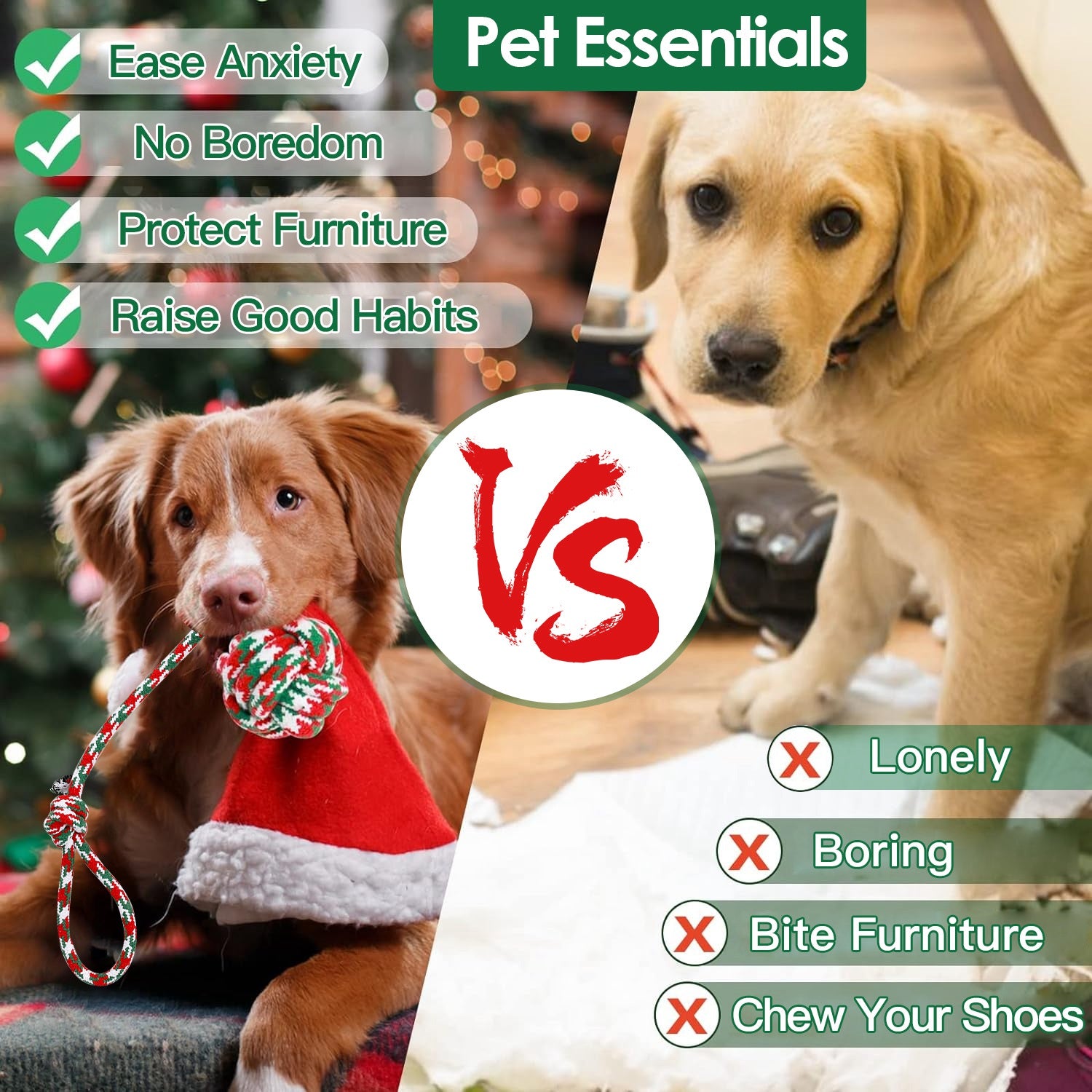 5er-Set Weihnachts-Seilspielzeug für Hunde – Kauen, Tauziehen & Zahnpflege
