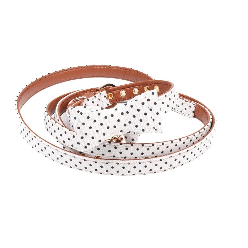 Leder Hundehalsband mit Schleife & Bandana – inkl. Leine 120 cm, 4 Farben, S/M/L