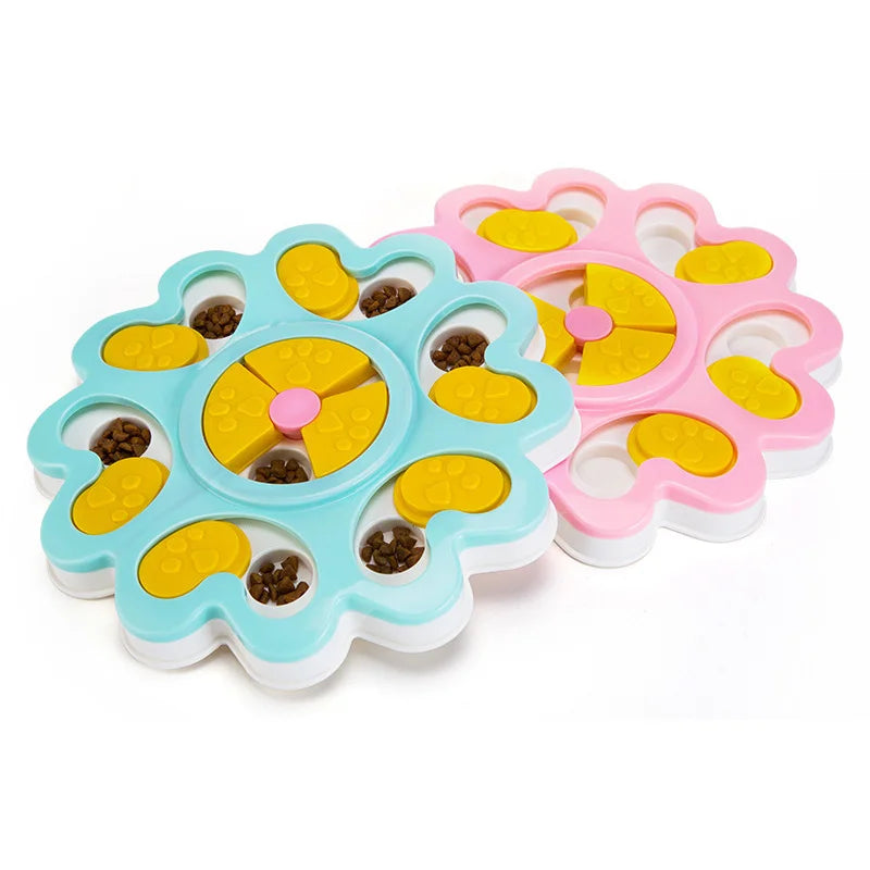 Intelligenzspielzeug Hund – Blumen-Futterspender & Anti-Schling-Napf | Ø25 cm | Blau & Pink